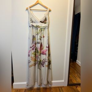 H&M 100% Silk white and floral print maxi dress